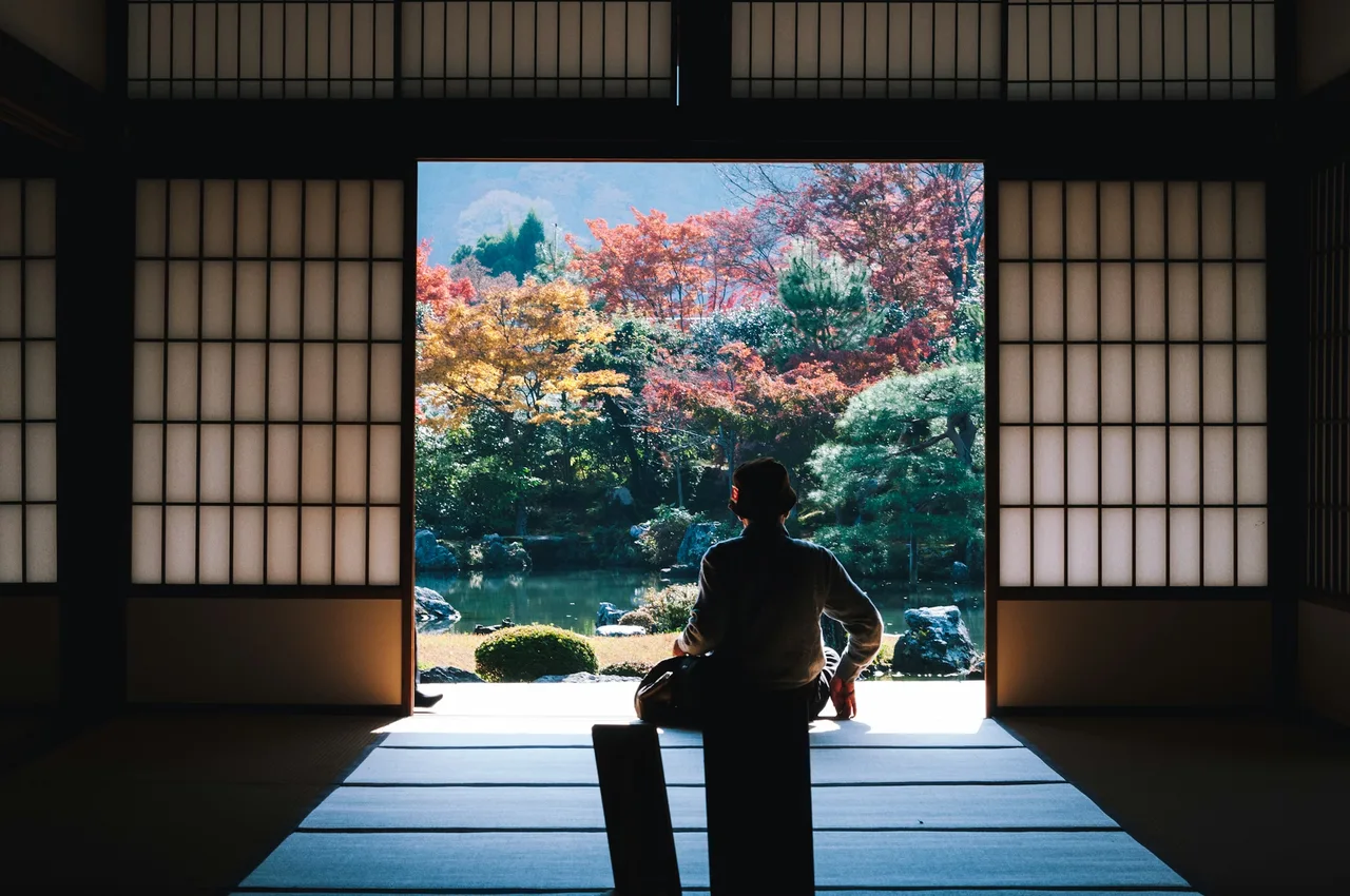 An autumn garden seen from a traditional Japanese room